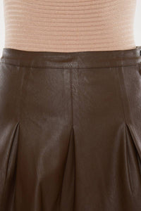 Mid Rise Pleated Vegan Leather Skirt