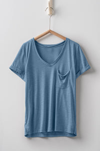 Rolled Sleeve V-Neck Pocket Tee