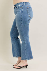 Judy Blue Plus Size Mid Rise Vintage Wash Bootcut Jeans with Distressed Hem