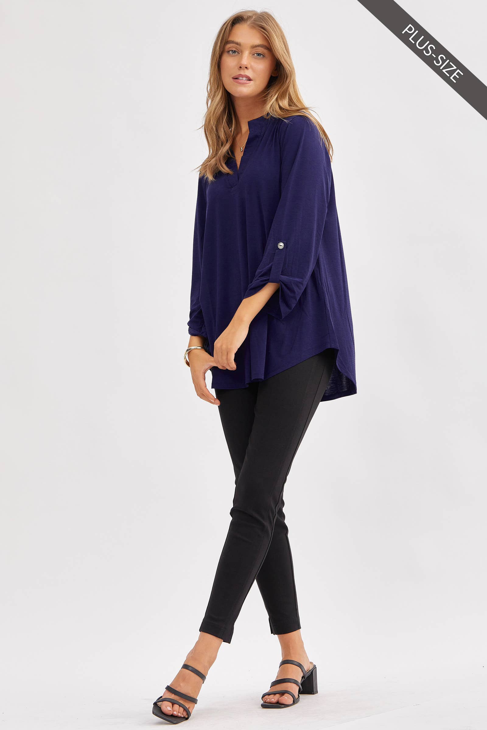 PLUS SIZE Signature Lizzy Top – Wrinkle-Free Travel Blouse with Mandarin Collar