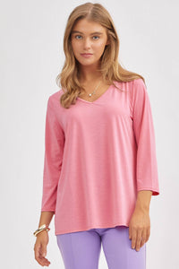 Signature Classic V-Neck Top – Wrinkle-Free 3/4 Sleeve Stretch Blouse