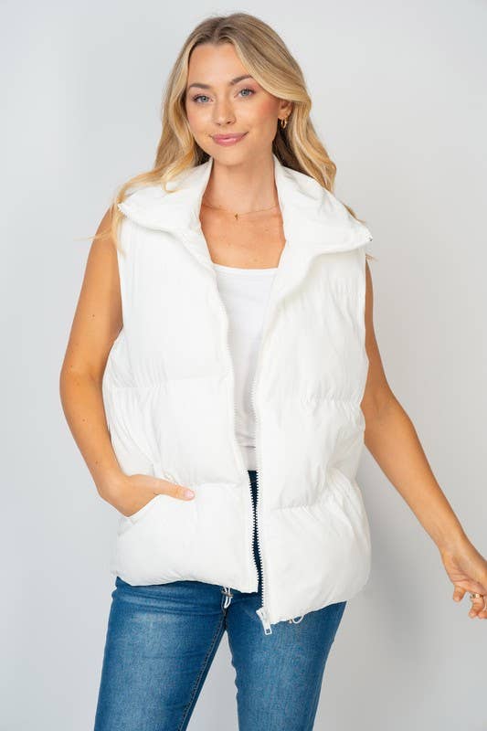 Sleeveless Solid Woven Puffer Vest