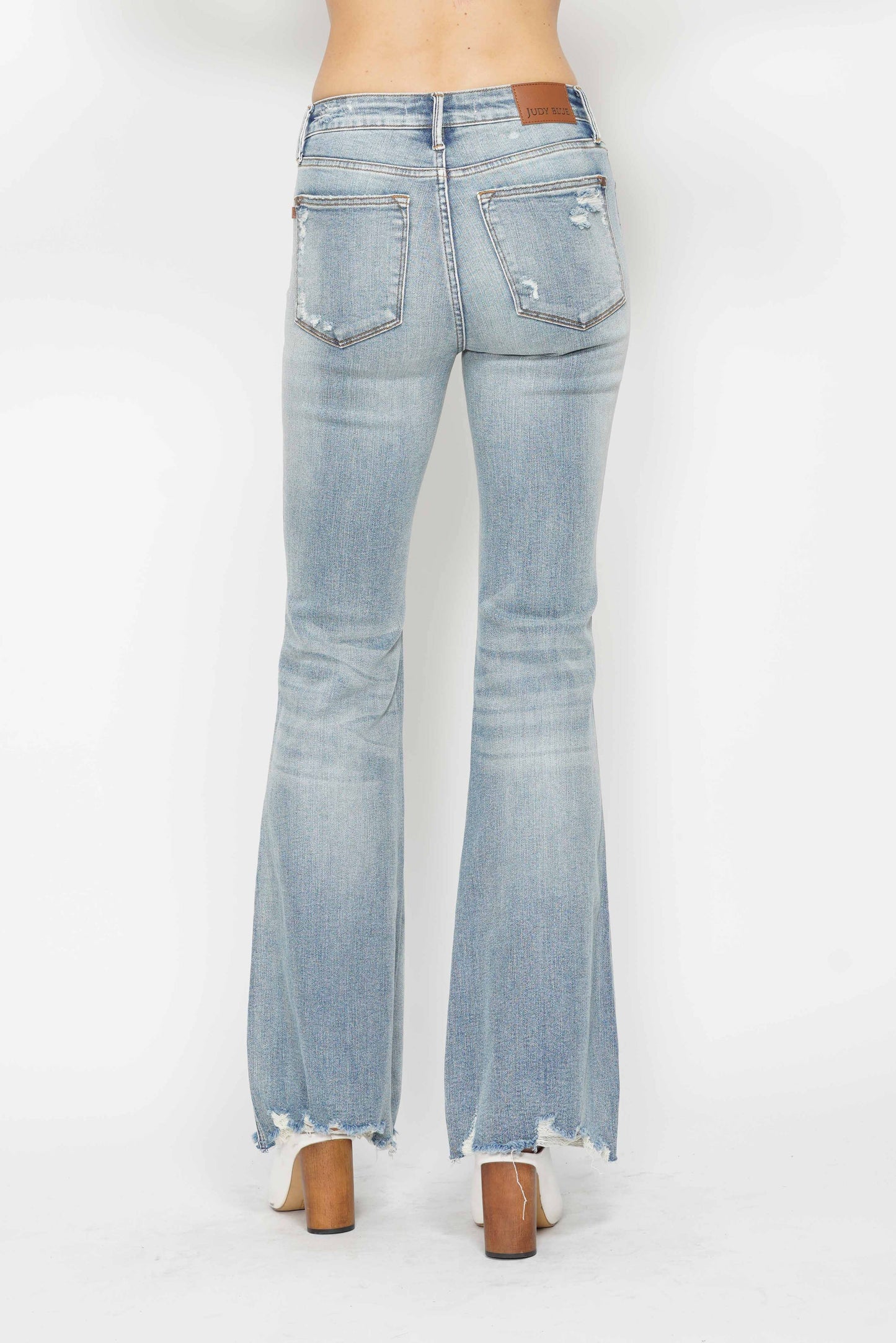 Judy Blue Mid-Rise Tummy Control Destroyed Flare Jeans