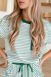 Stripe Tee and Drawstring Waist Pants Set