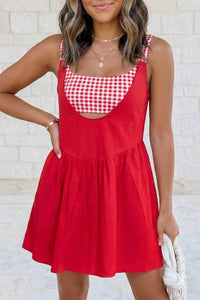 2 Pc Gingham Contrast Patchwork Loose Mini Dress