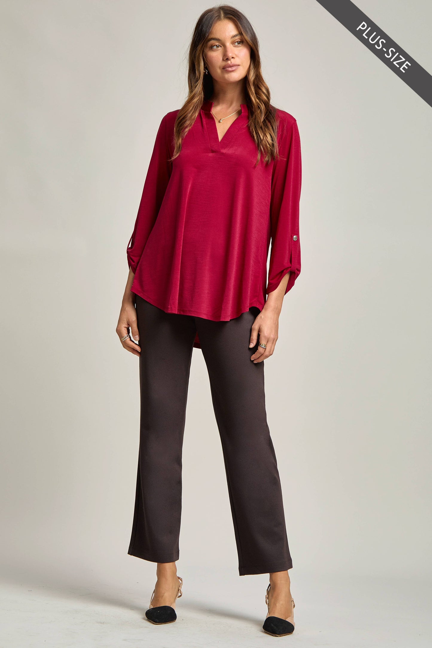 PLUS SIZE Signature Lizzy Top – Wrinkle-Free Travel Blouse with Mandarin Collar