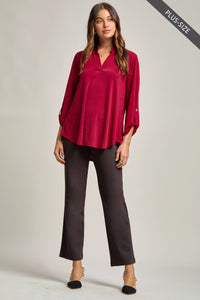 PLUS SIZE Signature Lizzy Top – Wrinkle-Free Travel Blouse with Mandarin Collar