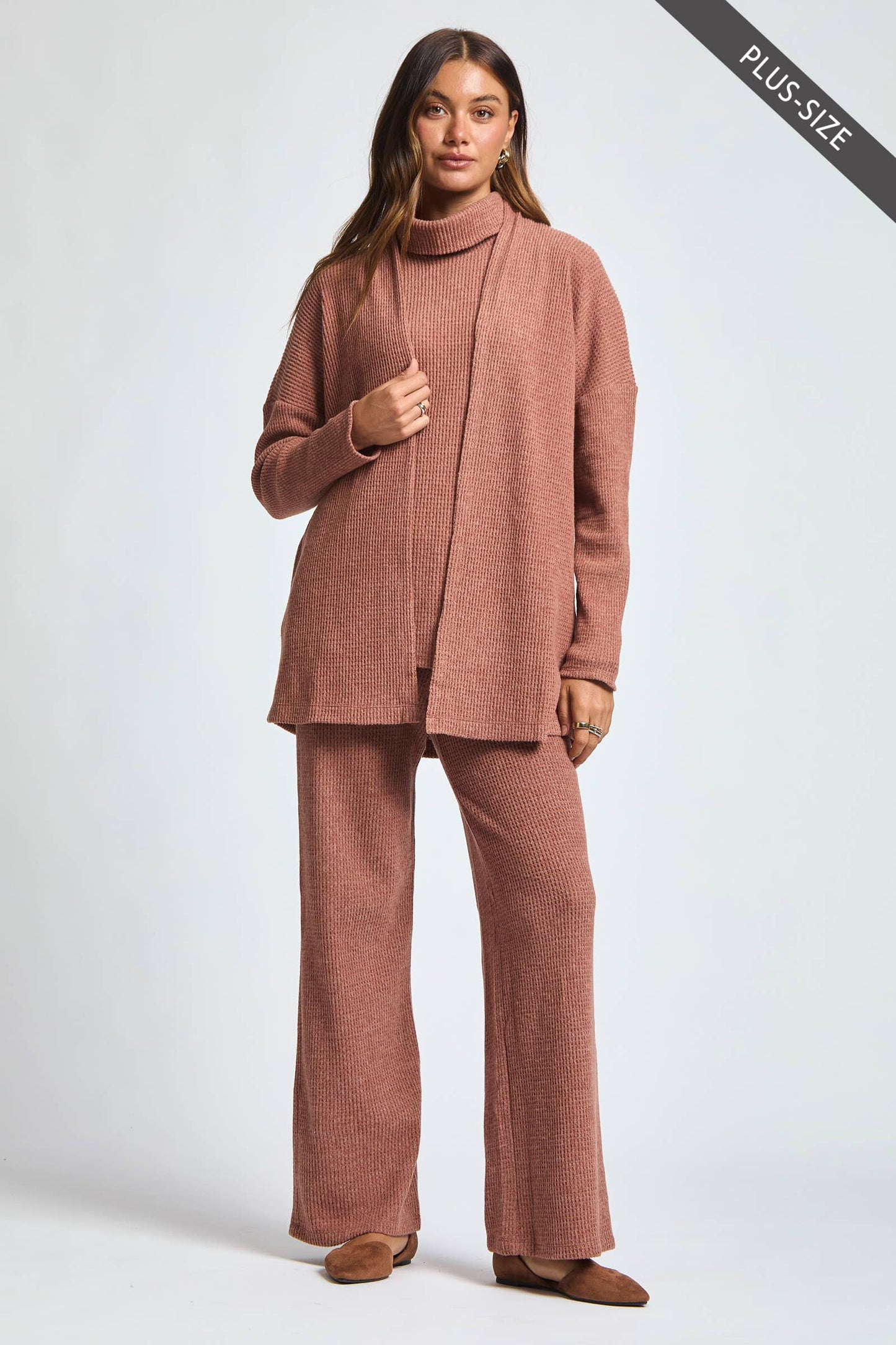 PLUS SIZE 3 Piece Set Cowl Neck Tank Top + Cardigan + Pants