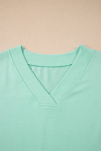 V Neck Tee Texture Patchwork Drawstring Pant Set