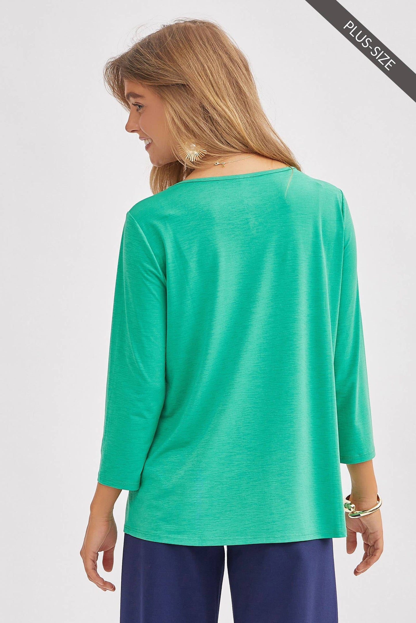 Plus Size Signature Classic V-Neck Top – Wrinkle-Free 3/4 Sleeve Stretch Blouse