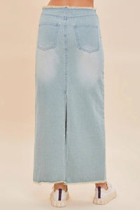 Frayed Back Slit Maxi Denim Skirt