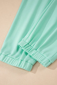 V Neck Tee Texture Patchwork Drawstring Pant Set