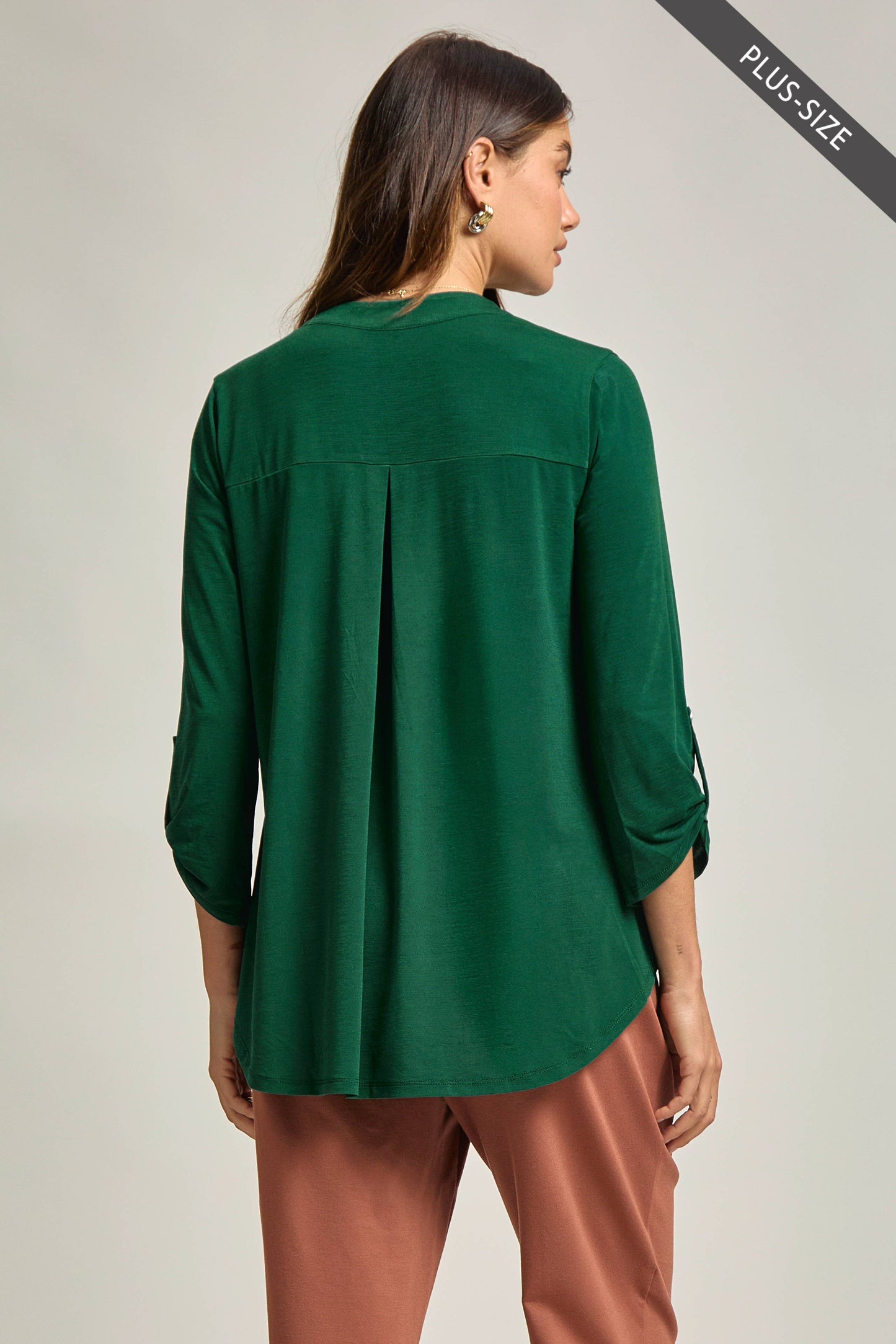 PLUS SIZE Signature Lizzy Top – Wrinkle-Free Travel Blouse with Mandarin Collar