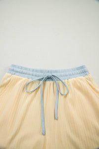 Casual Ribbed Colorblock Trim 2pcs Shorts Set