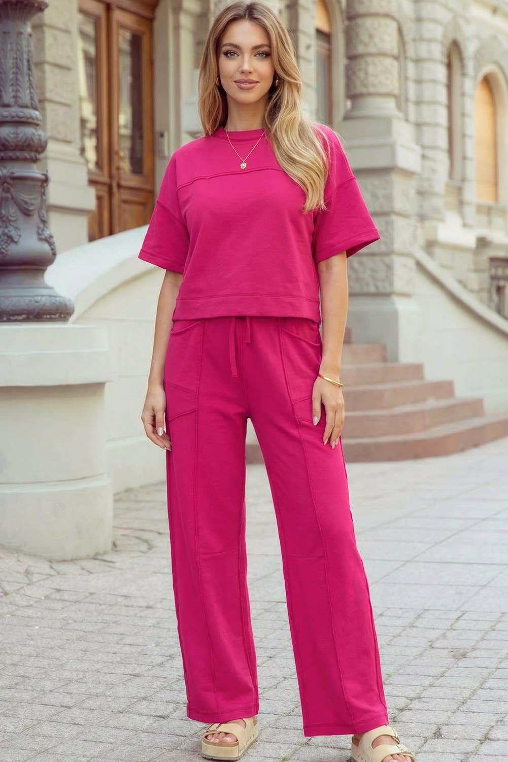 High Waist Pant and Short Sleeve Set