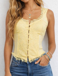 Lace Button-Front Tank Top – Butter Yellow
