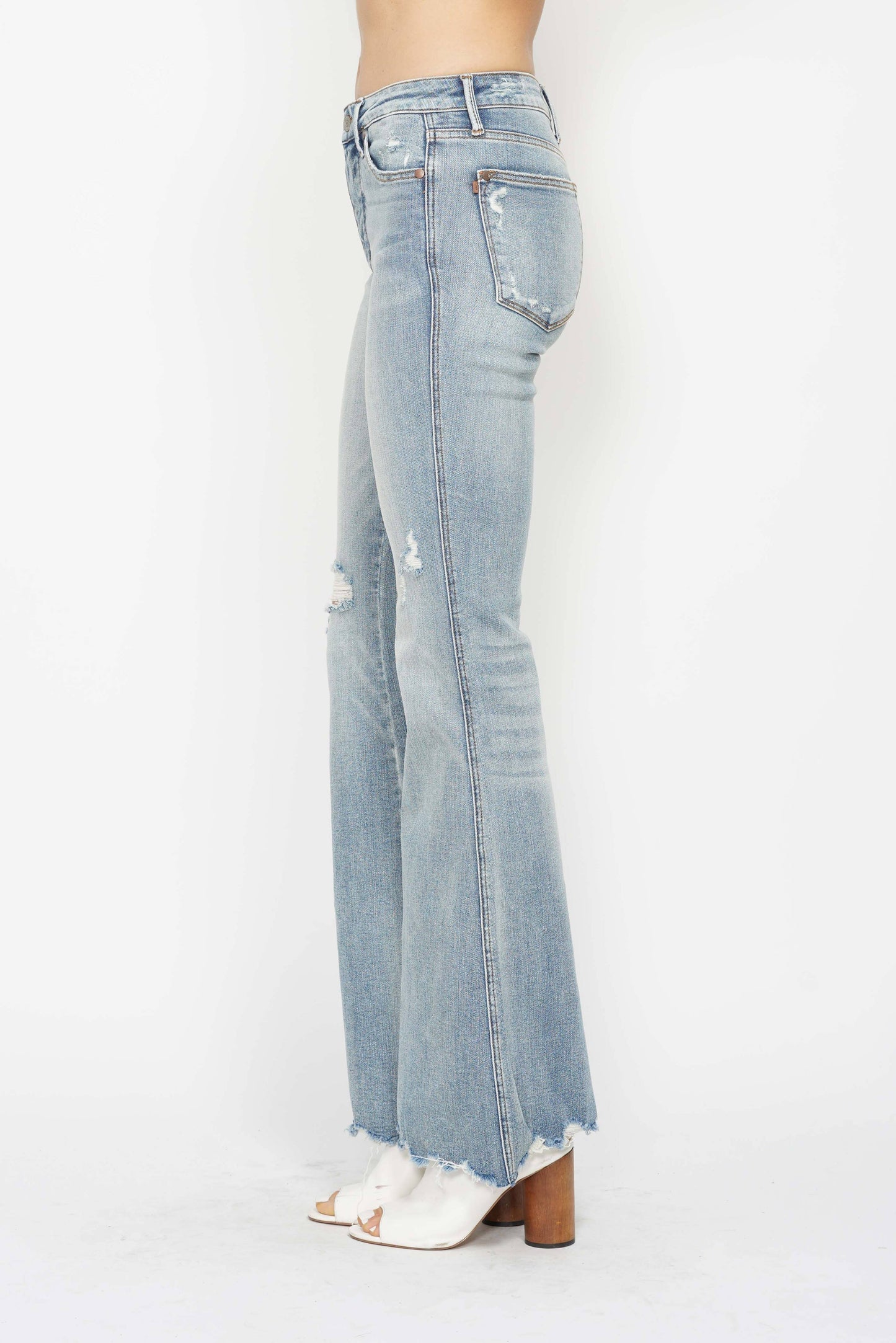 Judy Blue Mid-Rise Tummy Control Destroyed Flare Jeans