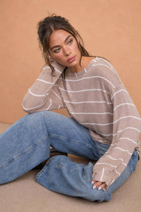 Stripe long sleeve cuffed knit top
