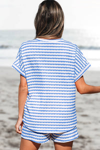 Stripe Knitted Top and Drawstring Shorts Set
