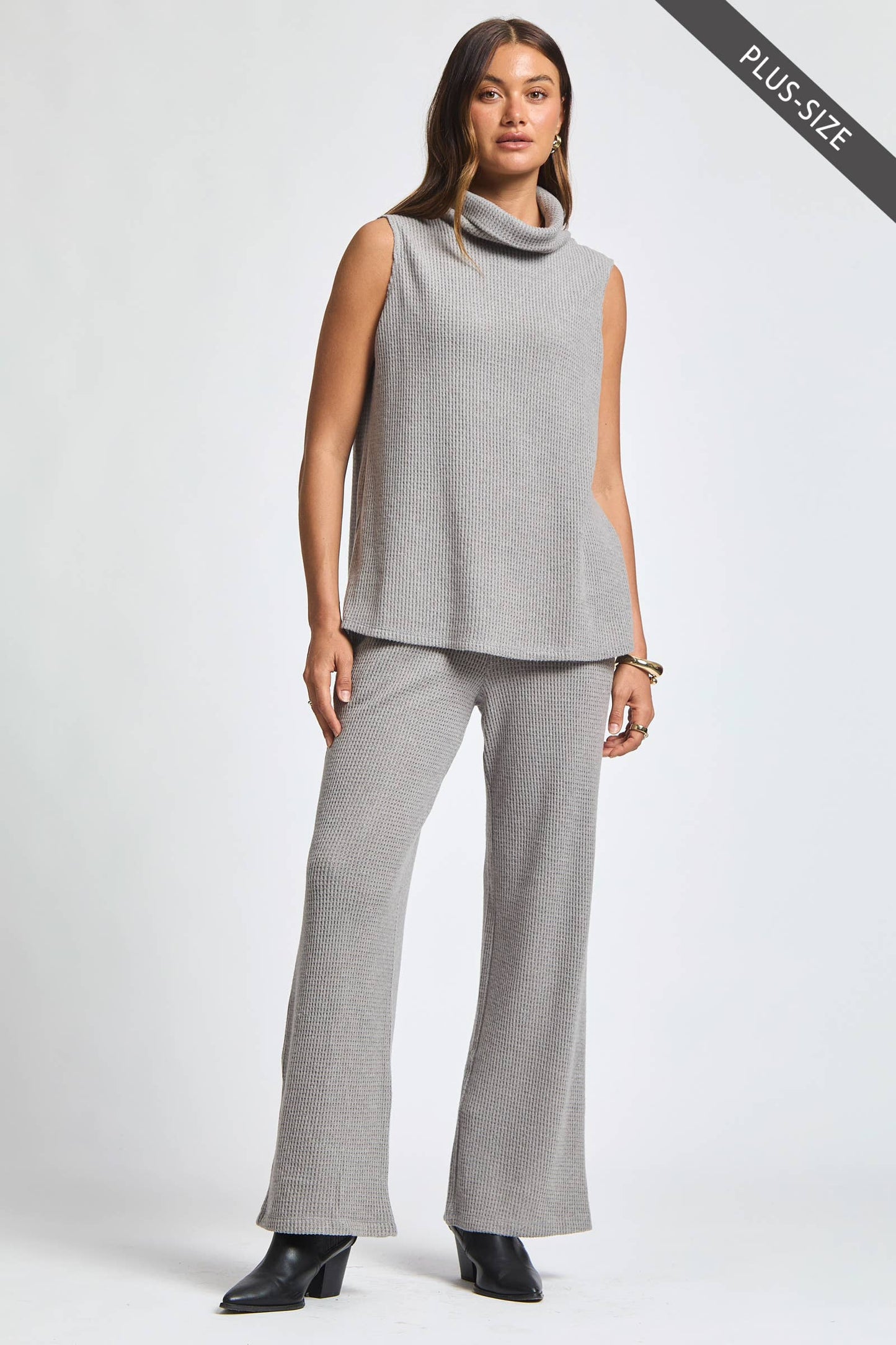 PLUS SIZE 3 Piece Set Cowl Neck Tank Top + Cardigan + Pants