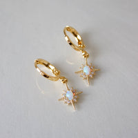 Gold Plated Opal Star Huggie Earrings
