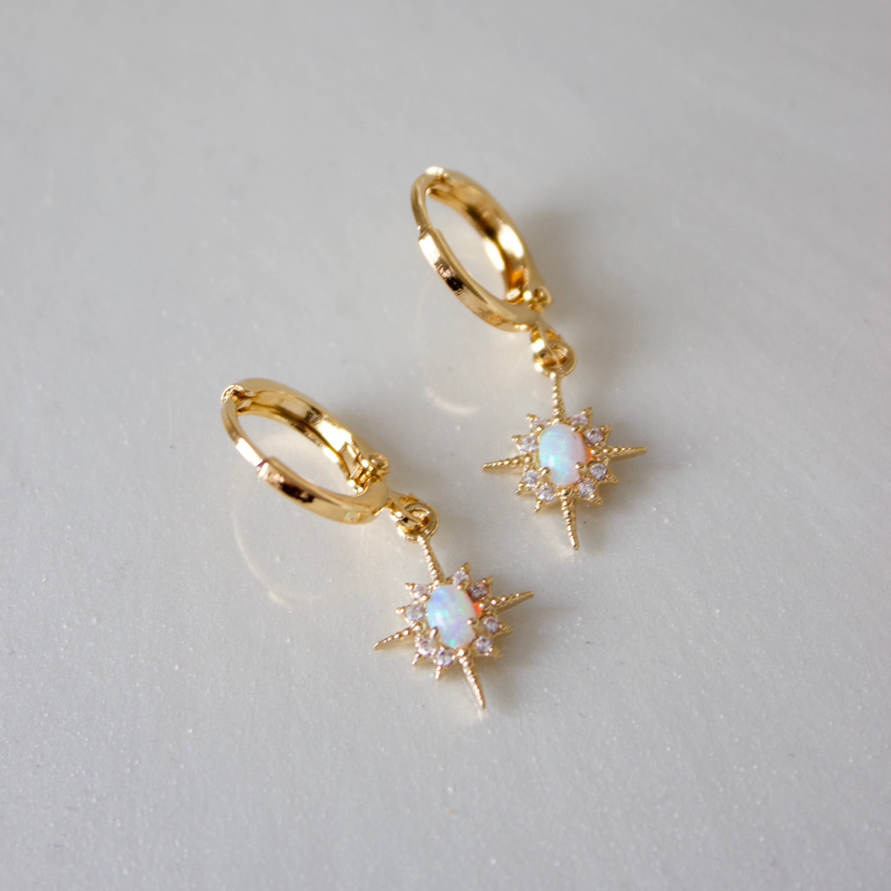 Gold Plated Opal Star Huggie Earrings