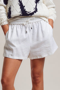 Linen Blend Elastic Waist Drawstring Shorts