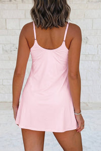 Solid Color Slim Tank Strap Dress with Athletic Shorts
