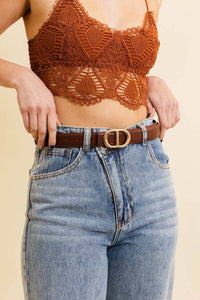 Symmetrical Golden Buckle Leather Belt