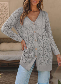Button-Front Knit Cardigan with Openwork Detail