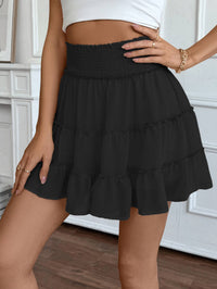 Pleated lotus solid color elastic waist skirt