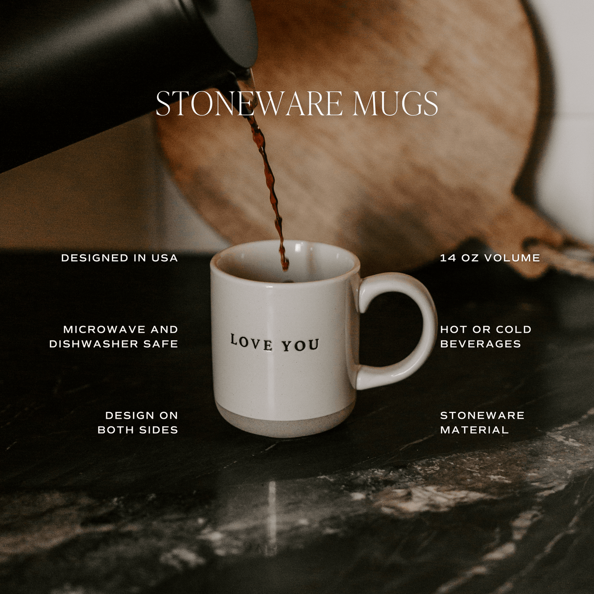 Green Tree Stoneware Mug – Rustic Cream Holiday Coffee Mug 14oz