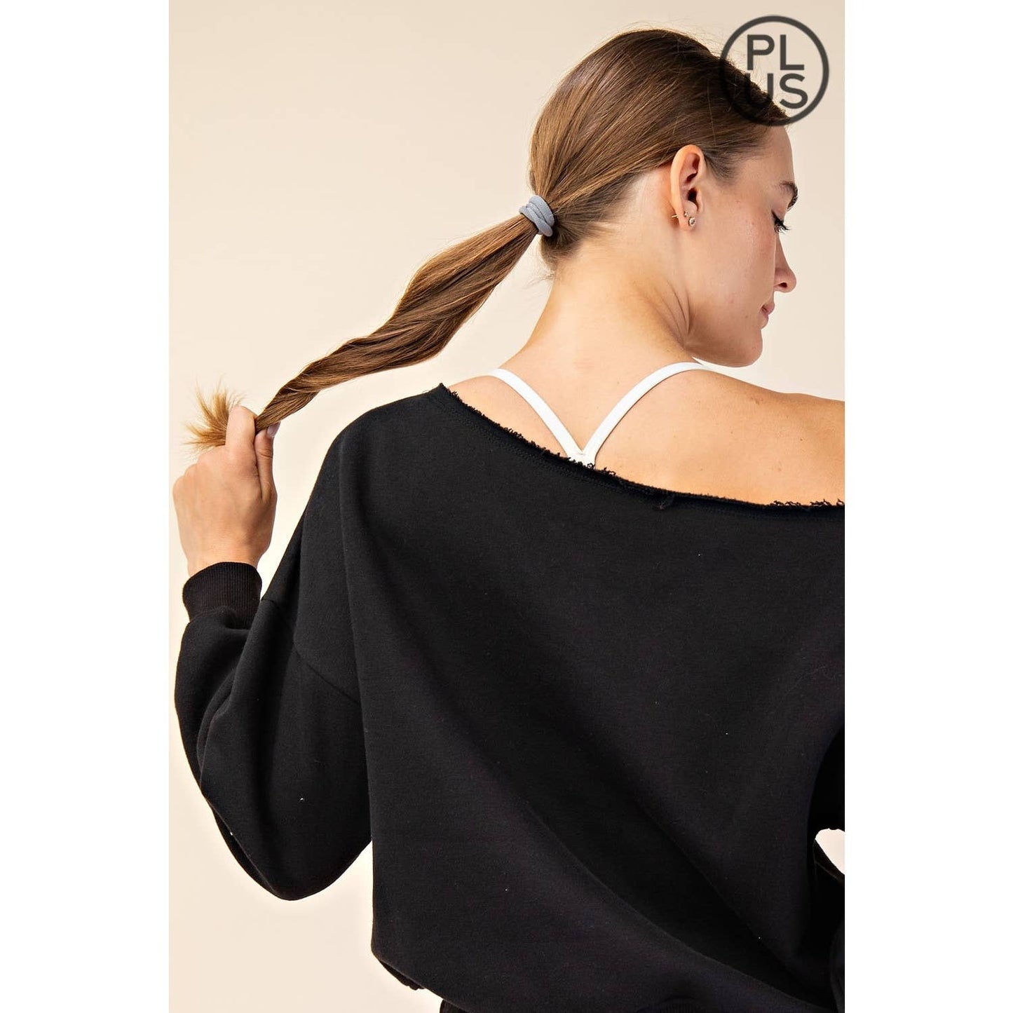 FRENCH TERRY FLEECE OFF SHOULDER TOP - Plus/Curvy