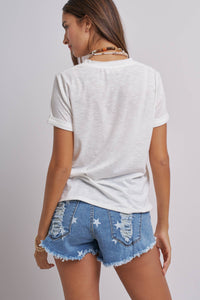 Rolled Sleeve V-Neck Pocket Tee