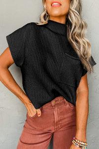 Ribbed Knit Short Sleeve Top with Pocket – Cozy & Stylish Everyday Wear