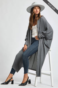 PLUS SIZE Cozy Vibe Crochet Maxi Duster – Oversized Hooded Layer