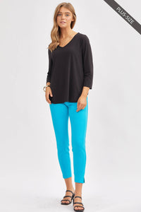 Plus Size Signature Classic V-Neck Top – Wrinkle-Free 3/4 Sleeve Stretch Blouse