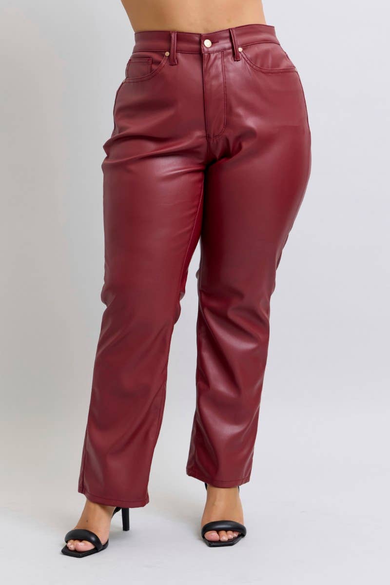 Judy Blue Plus Size Faux Leather High Waisted Tummy Control Straight Jeans
