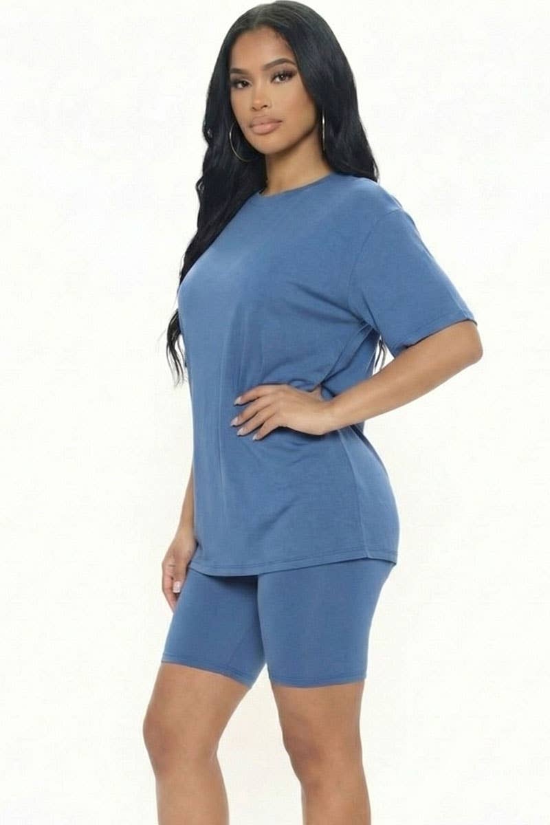 Oversized Top & High Waisted Biker Shorts Set