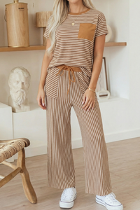 Stripe Tee and Drawstring Waist Pants Set