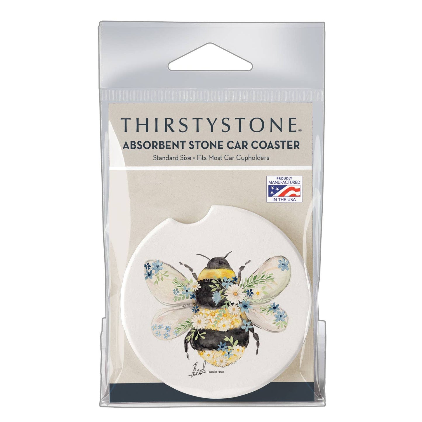 "Beautiful Bee" Absorbent Stone Car Coaster 1pk