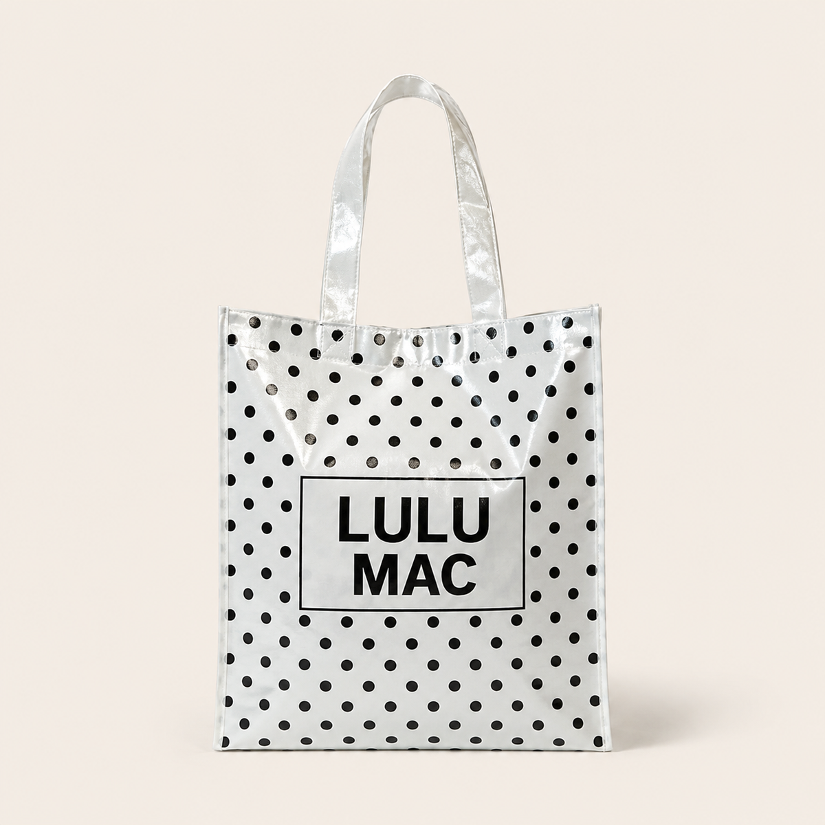 Lulu Mac REUSABLE TOTE-WHITE BLACK DOTS