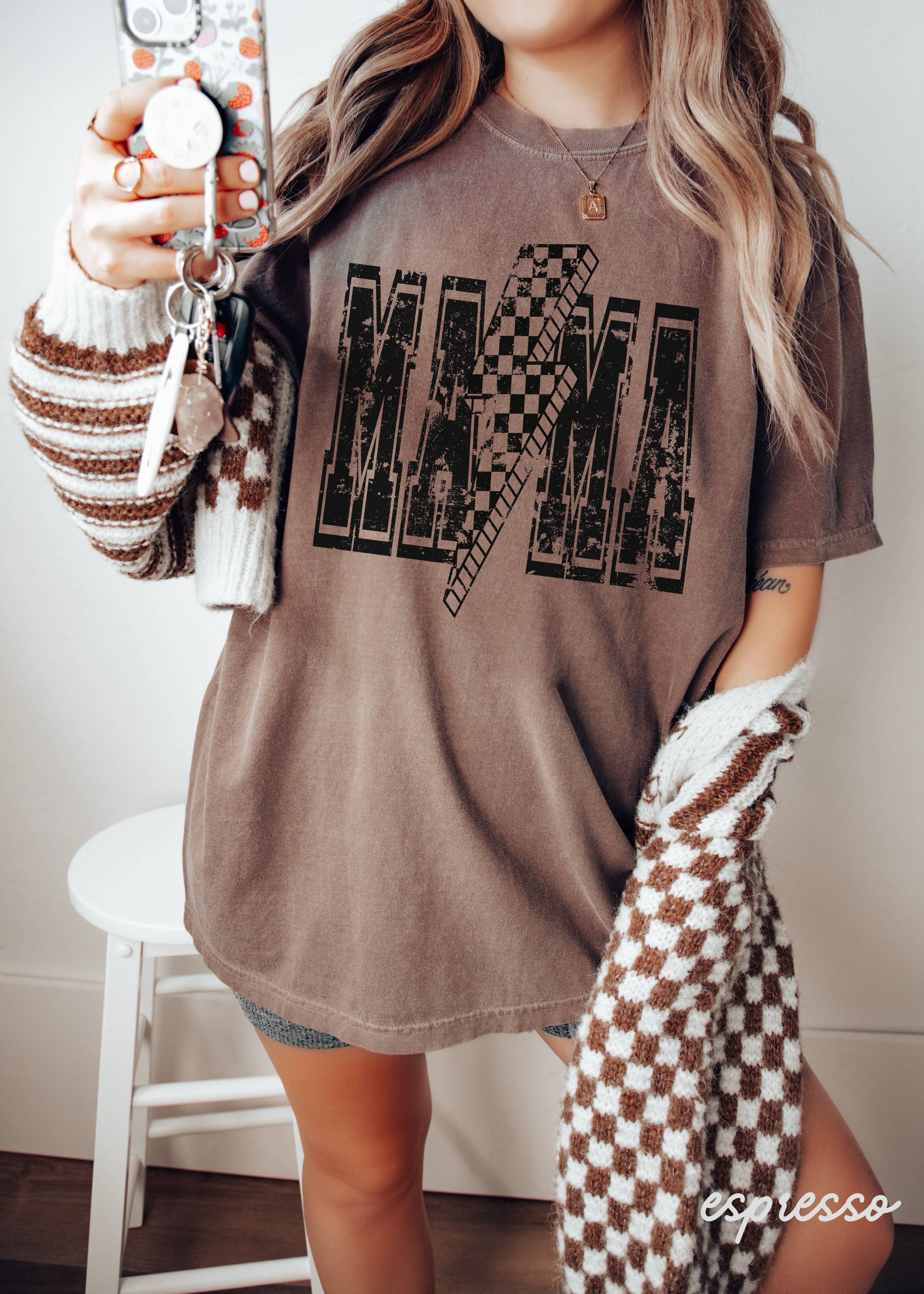 Checkered Bolt MAMA Tee – Soft Washed Graphic Unisex T-Shirt