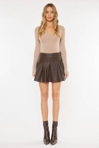 Mid Rise Pleated Vegan Leather Skirt