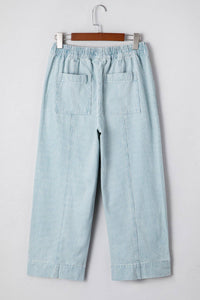 Stripe Mid Rise Drawstring Waist Denim Jeans