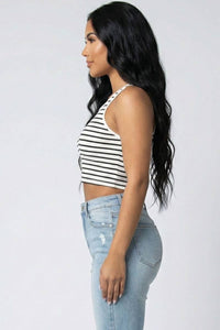Ribbed Striped Racerback Crop Tank Top