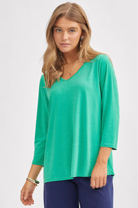 Signature Classic V-Neck Top – Wrinkle-Free 3/4 Sleeve Stretch Blouse