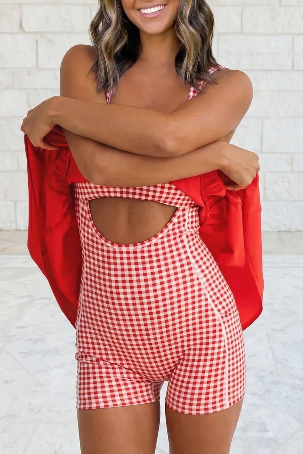 2 Pc Gingham Contrast Patchwork Loose Mini Dress