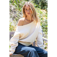 FRENCH TERRY FLEECE OFF SHOULDER TOP