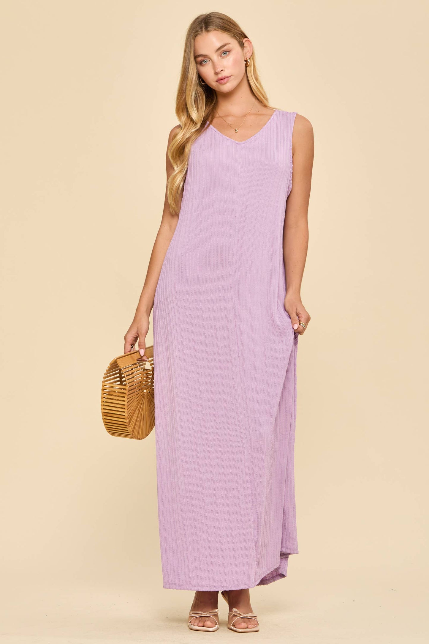 Textured V-Neck Maxi Dress